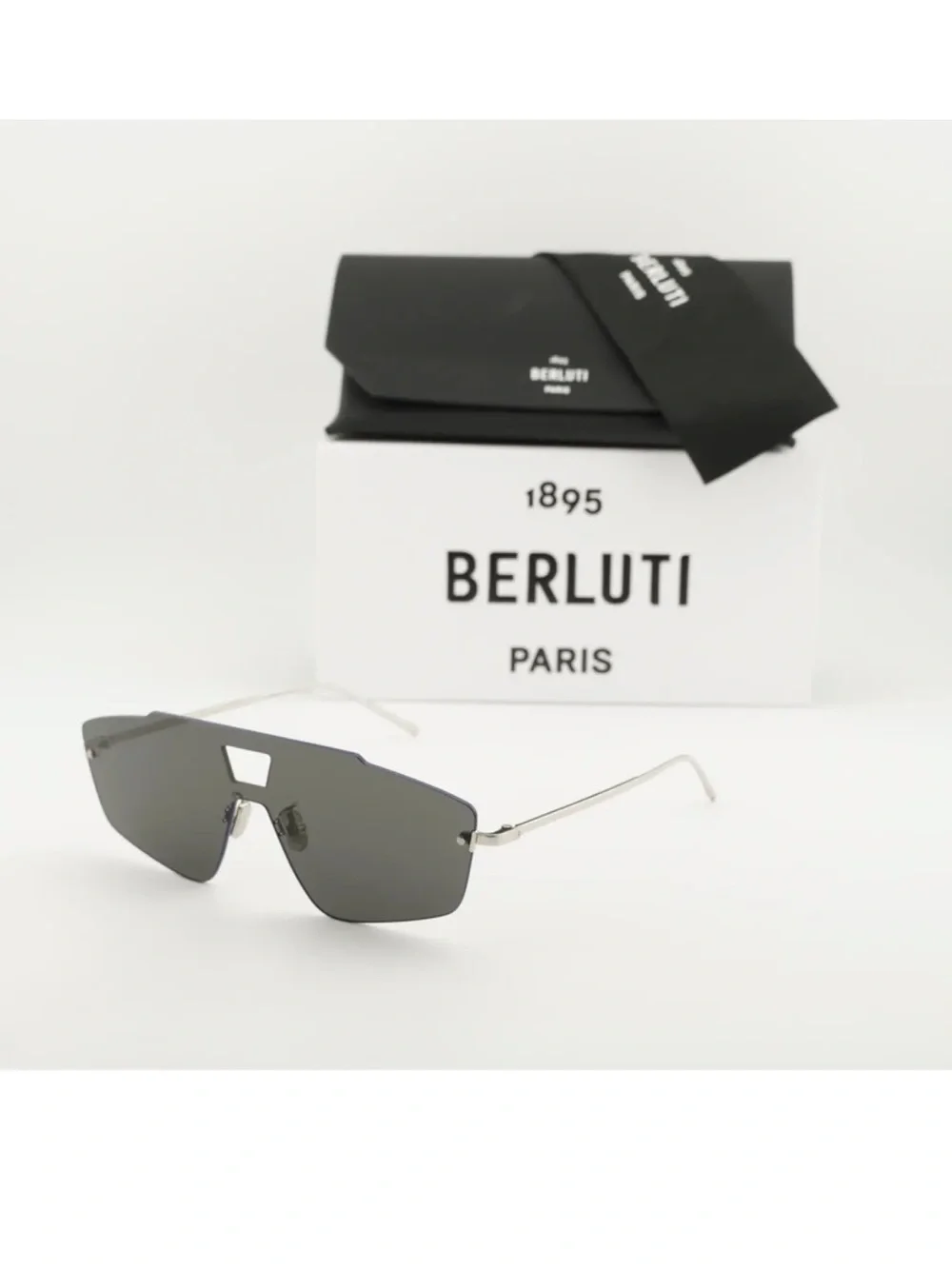 New Berluti BL40019U 16A Aviator Shield Sunglasses in Grey Authentic